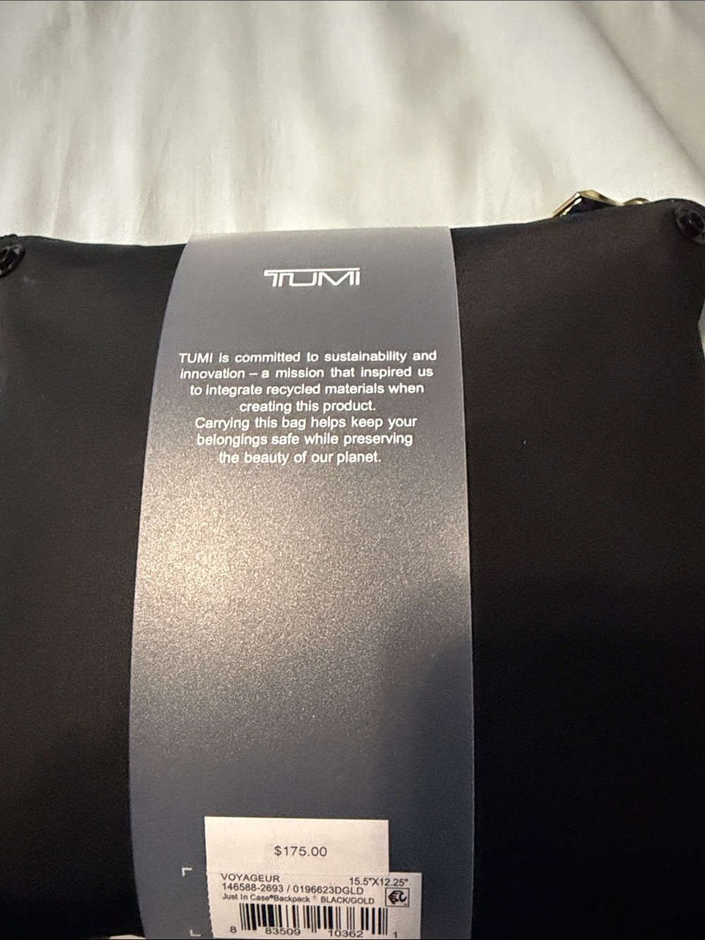 Tumi Voyaguer Black/Gold Just In Case Packable Backpack with Storage Pouch - Picture 3 of 10